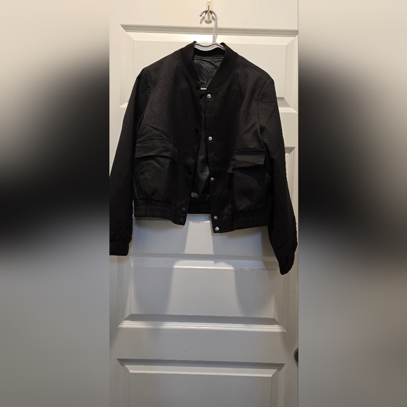 Women's Black Cropped Bomber Jacket - Picture 1 of 7